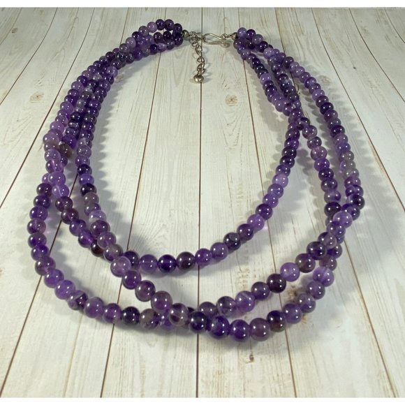 Jay King DTR Necklace 925 Amethyst Beaded Three Strand Signed - Picture 3 of 7